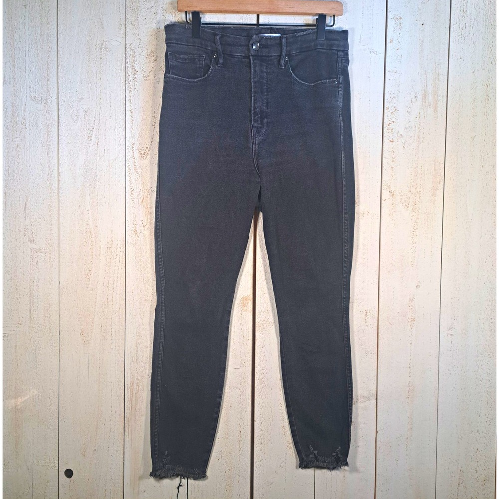 Good American Good Curve Indie Grunge 10/30 Black High Rise Cropped Raw Hem Jean
